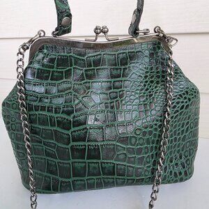 Patricia Nash  green crocodile print laureana leather frame satchel crossbody